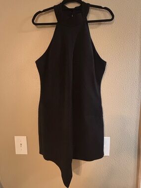 Crystal Doll Black Halter Mini Dress with Pointed Asymmetric Hem